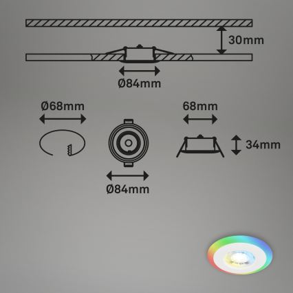 Briloner - SÆT 3x LED indbygningslampe til badeværelse m. RGBW-farver dæmp¨bar LED/5W/230V 3000-6500K IP44 + fjernbetjening