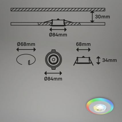 Briloner - SÆT 3x LED RGBW Indbygningslampe til badeværelse dæmpbar LED/5W/230V 3000-6500K IP44 + fjernbetjening