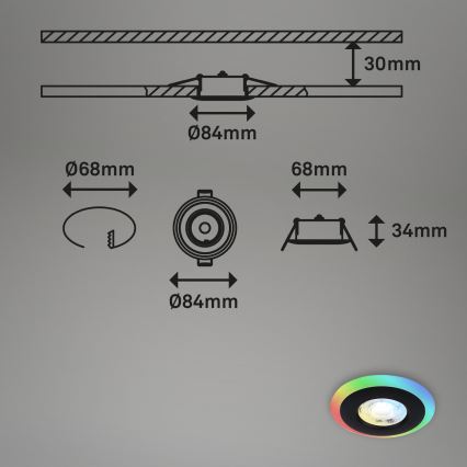 Briloner - SÆT 3x LED RGBW Indbygningslampe til badeværelse dæmpbar LED/5W/230V 3000-6500K IP44 + fjernbetjening