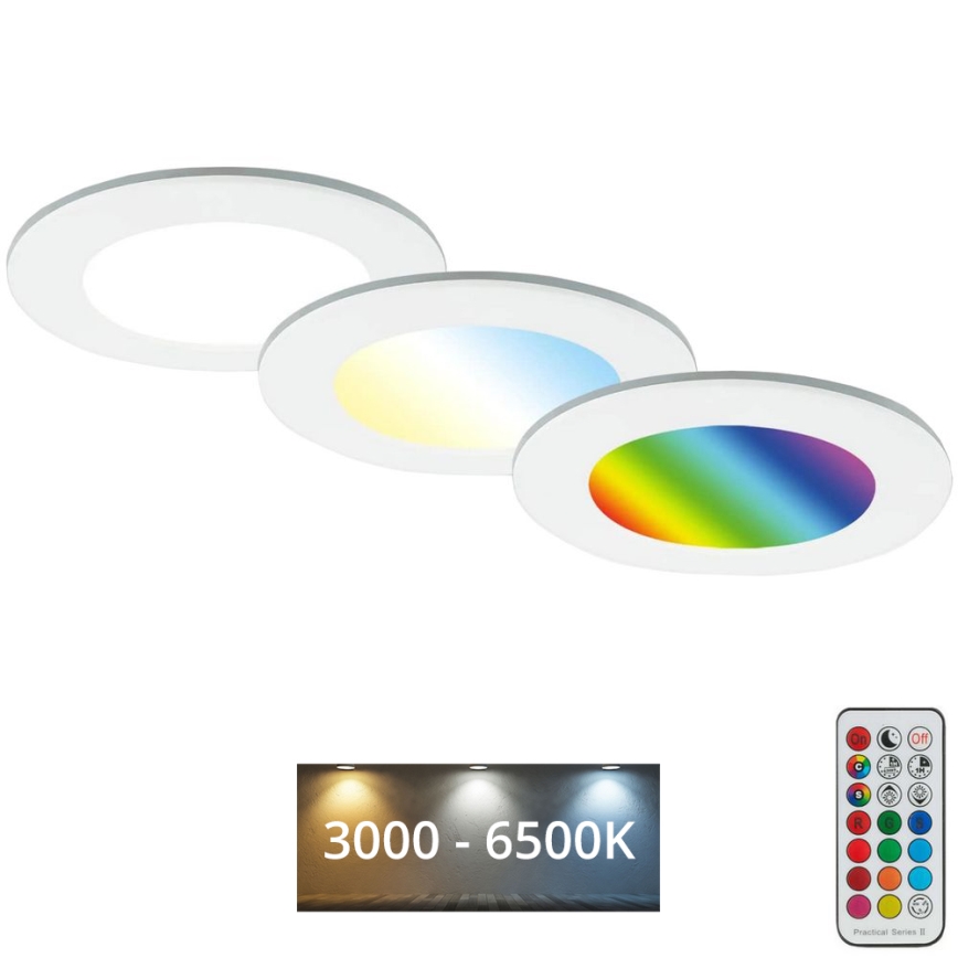Briloner - SÆT 3x RGBW LED indbygningslampe til badeværelse dæmpbar LED/4,8W/230V 3000-6500K IP65 + fjernbetjening