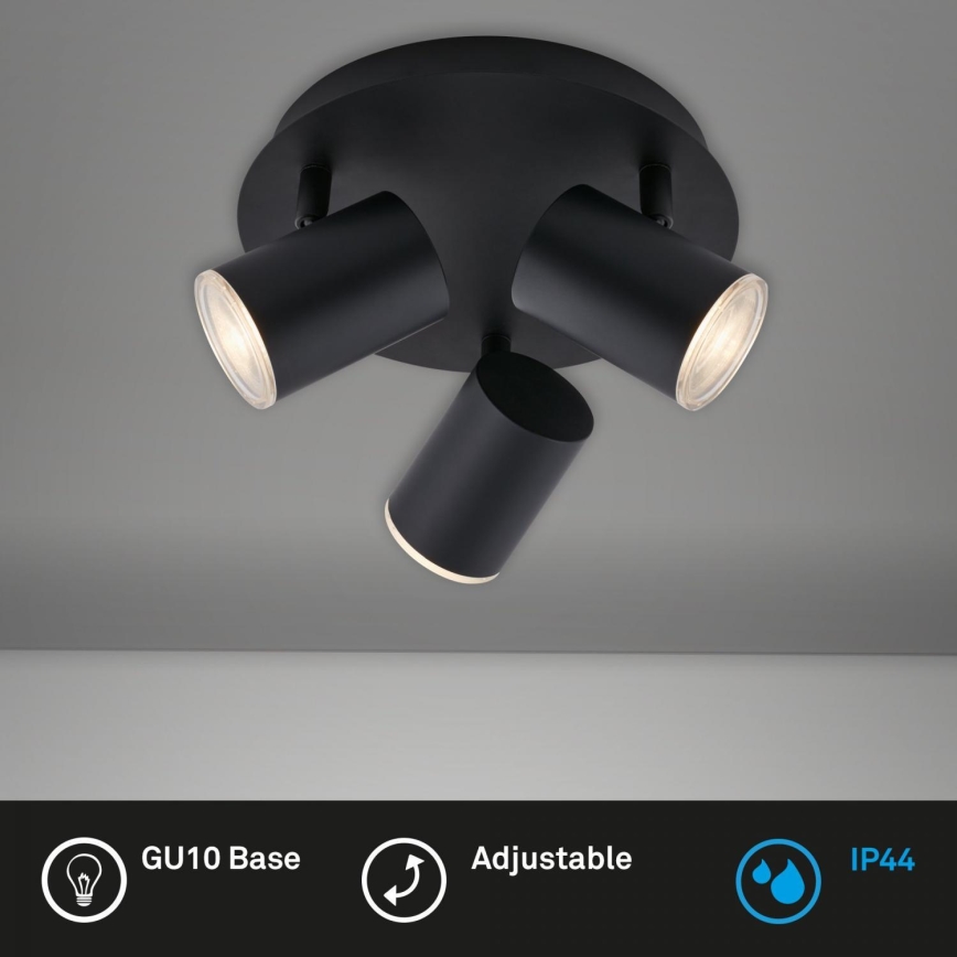 Briloner 10476229 - Spotlampe til badeværelse 3xGU10/5W/230V IP44 sort