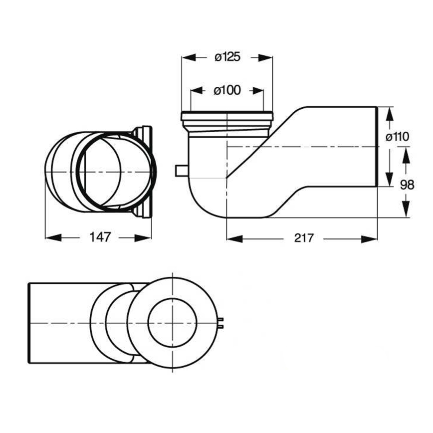 Bruckner - 90° toilettilslutningsbøjning Offset 11 cm hvid