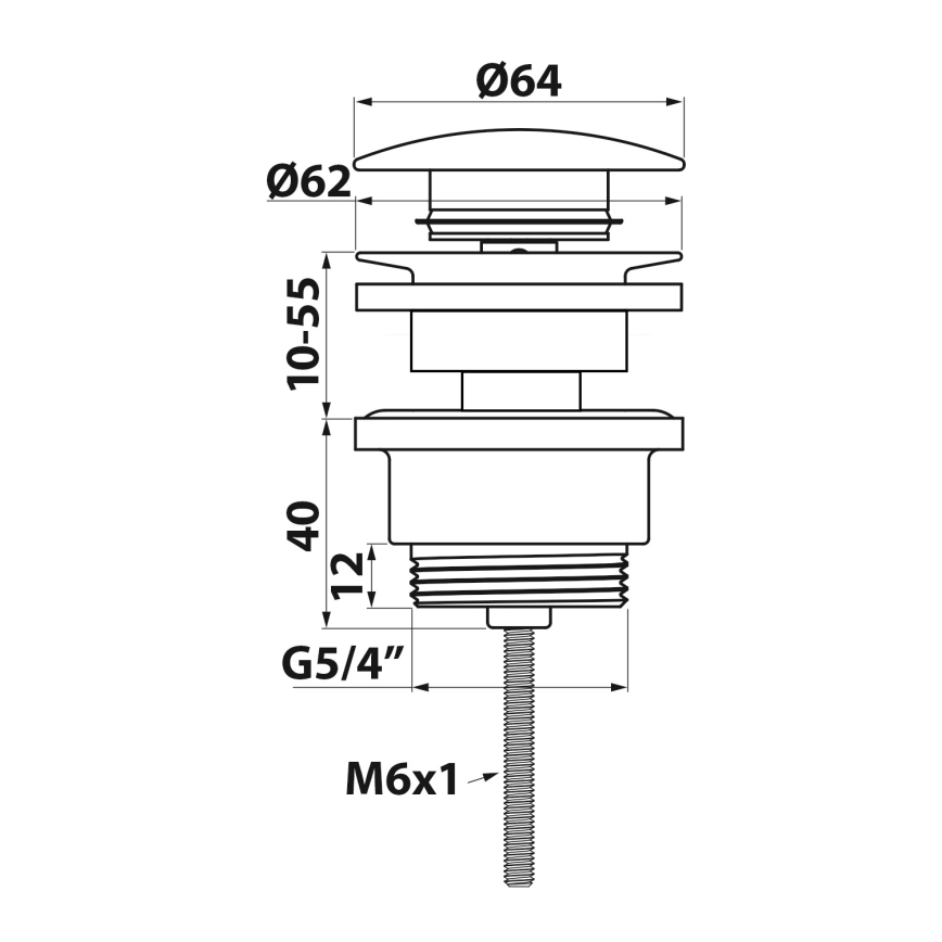 Bruckner - Vaskafløb uden overløb CLICK-CLACK diameter 6,4 cm skinnende krom