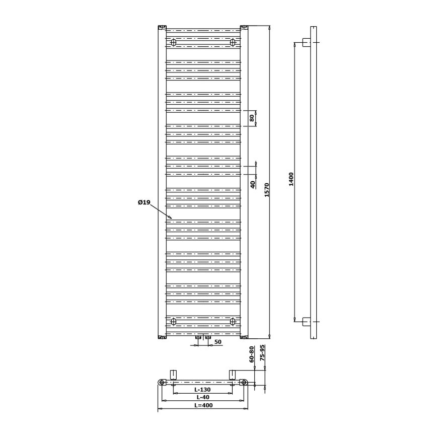 Bruckner - Badeværelsesradiator ALBRECHT 547W/230V 50x157 cm hvid