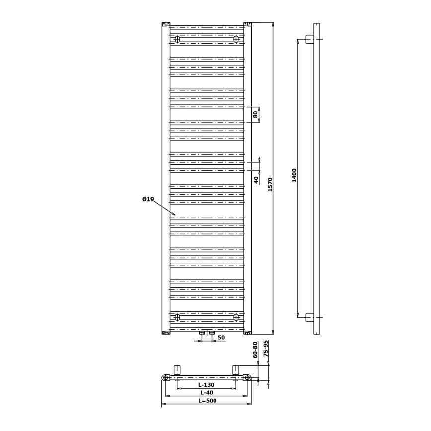 Bruckner - Badeværelsesradiator ALBRECHT 657W/230V 50x157 cm hvid