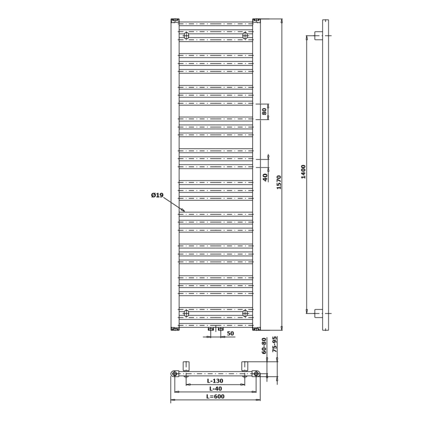 Bruckner - Badeværelsesradiator ALBRECHT 765W/230V 60x157 cm mat sort