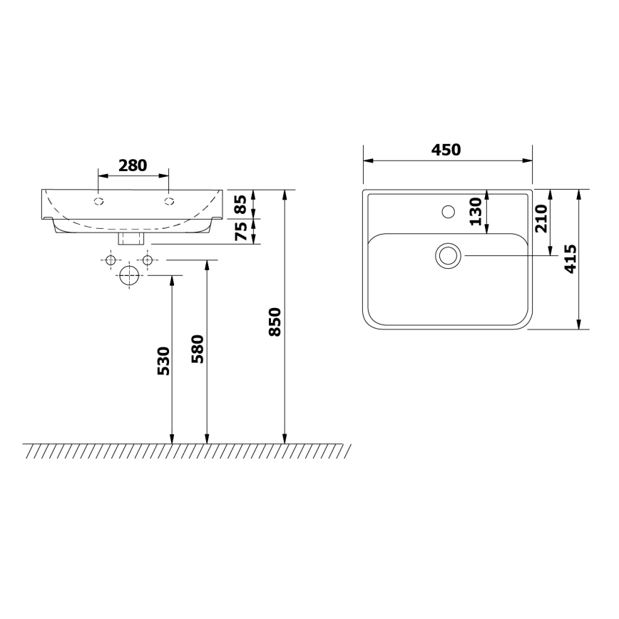 Bruckner - Indbygget vask NEON 45x41,5 cm keramik/hvid