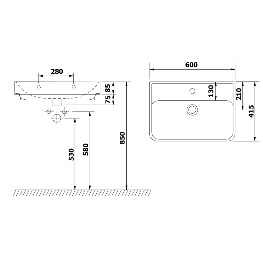 Bruckner - Indbygget vask NEON 60x41,5 cm keramik/hvid