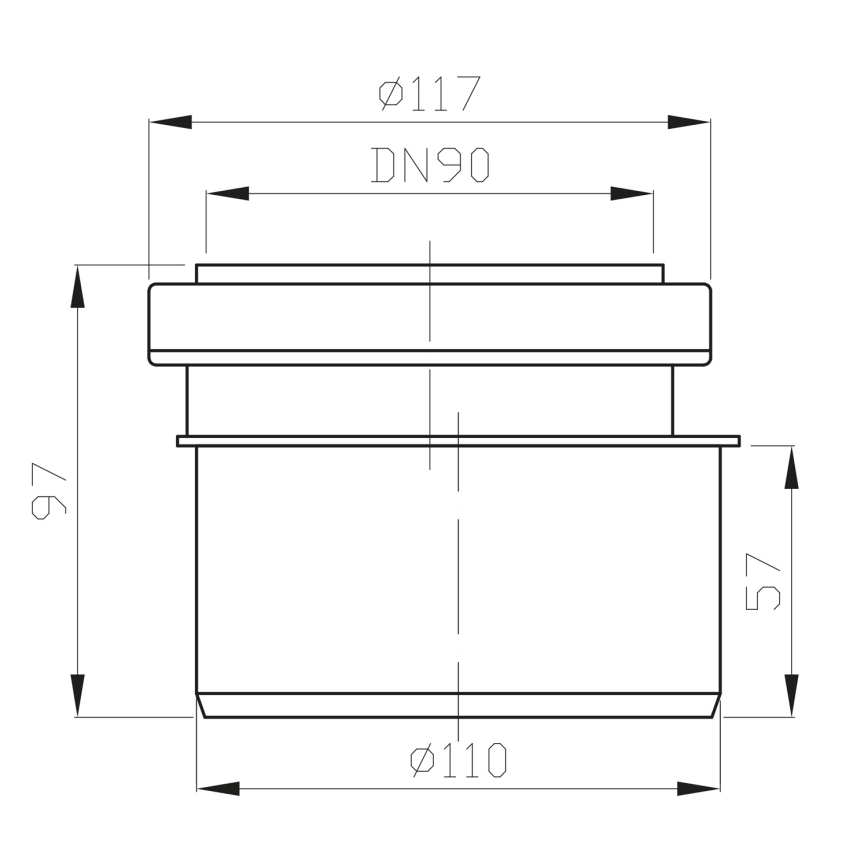 Bruckner - Reduktionsmuffe lav diameter 11 cm sort