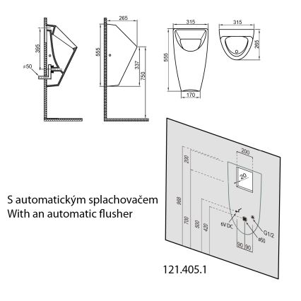 Bruckner - Urinal SCHWARN bagindløb, bagudløb keramik/hvid
