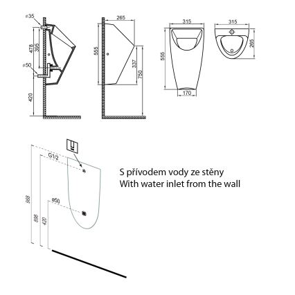 Bruckner - Urinal SCHWARN bagindløb, bagudløb keramik/hvid