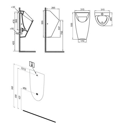 Bruckner - Urinal SCHWARN bagindløb, bagudløb keramik/mat sort
