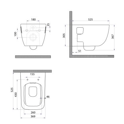 Bruckner - Væghængt toilet Rimless WALTER keramik/hvid