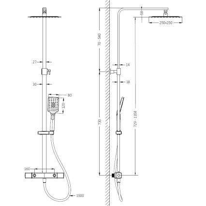 Brusesæt med termostatisk brusebatteri NAESBY i poleret krom