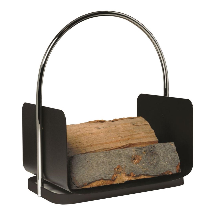 Brændekurv med håndtag metal 50x41 cm sort