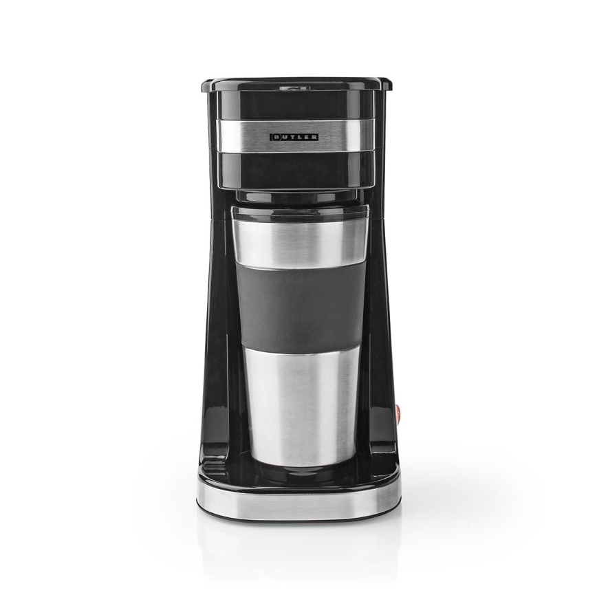 Butler - Én-kops kaffemaskine 0,4 l med medfølgende rejsekrus 750W/230V rustfrit stål/sort