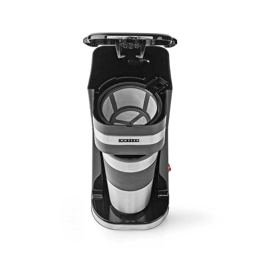 Butler - Én-kops kaffemaskine 0,4 l med medfølgende rejsekrus 750W/230V rustfrit stål/sort