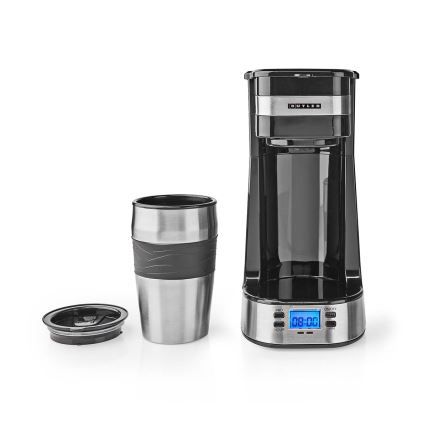 Butler - Kaffemaskine til én kop 0,4 l med timer og termokrus 750W/230V rustfrit stål/sort