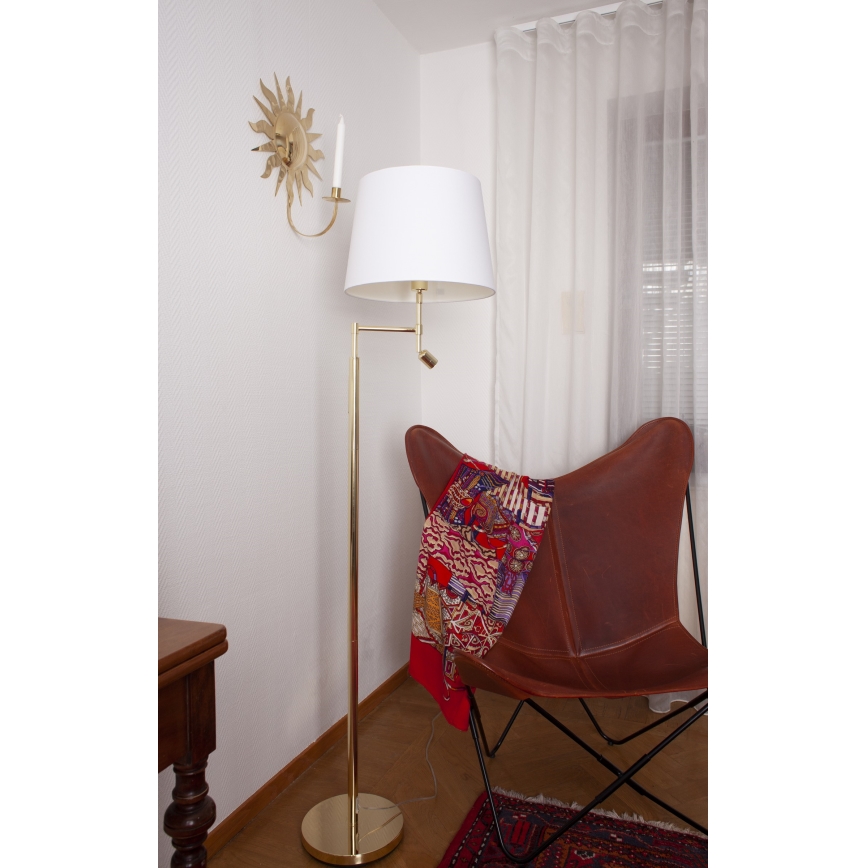 ByRydens - LED gulvlampe ORLANDO 1xE27/5W/230V + LED/3W hvid/guldfarvet diameter 36 cm