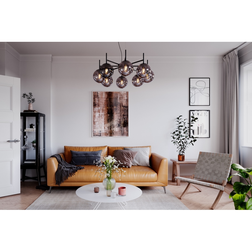 ByRydens - Pendel BOYLE 8xE27/5W/230V røget/sort diameter 83 cm
