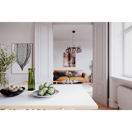 ByRydens - Pendel BOYLE 8xE27/5W/230V røget/sort diameter 83 cm