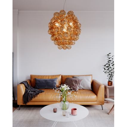 ByRydens - Pendel DELUXE 4xE14/5W/230V røget/brun diameter 64 cm