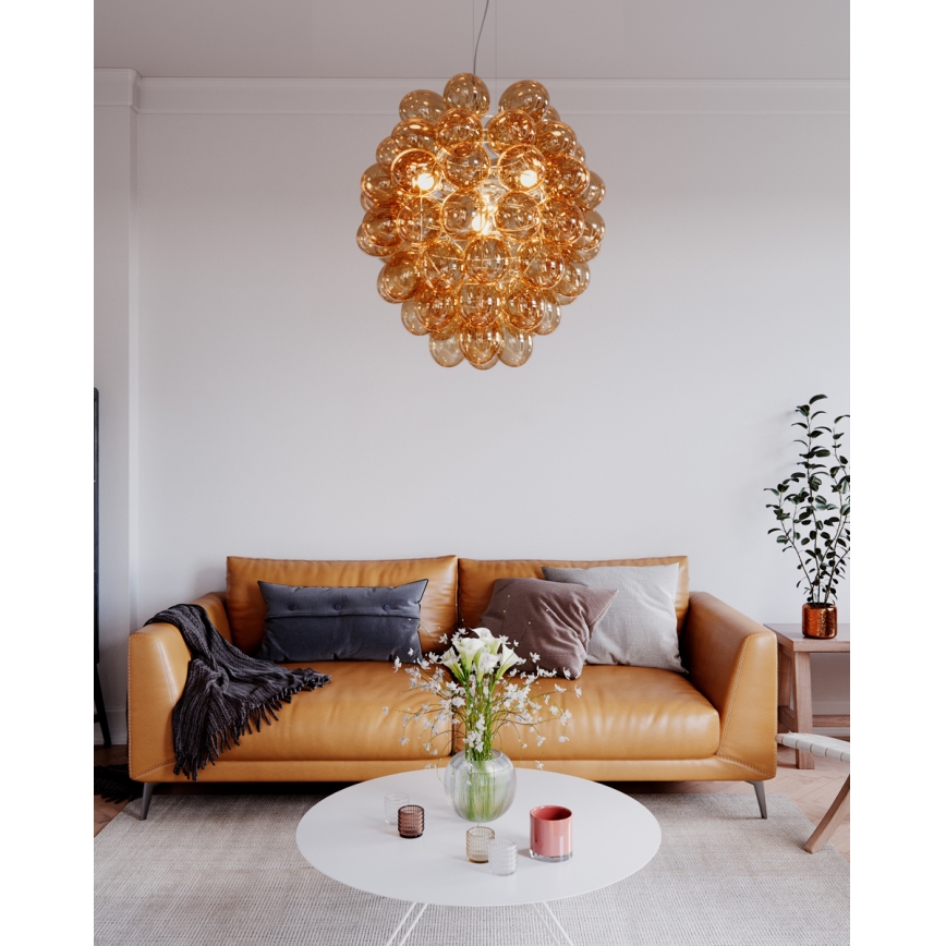 ByRydens - Pendel DELUXE 4xE14/5W/230V røget/brun diameter 64 cm