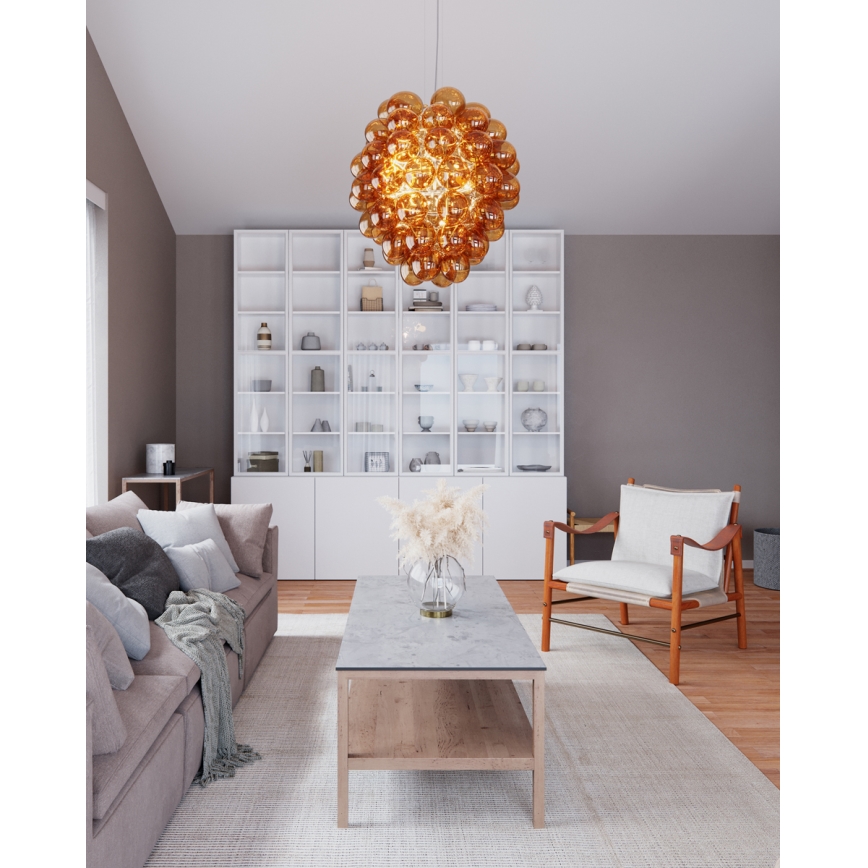 ByRydens - Pendel DELUXE 4xE14/5W/230V røget/brun diameter 64 cm