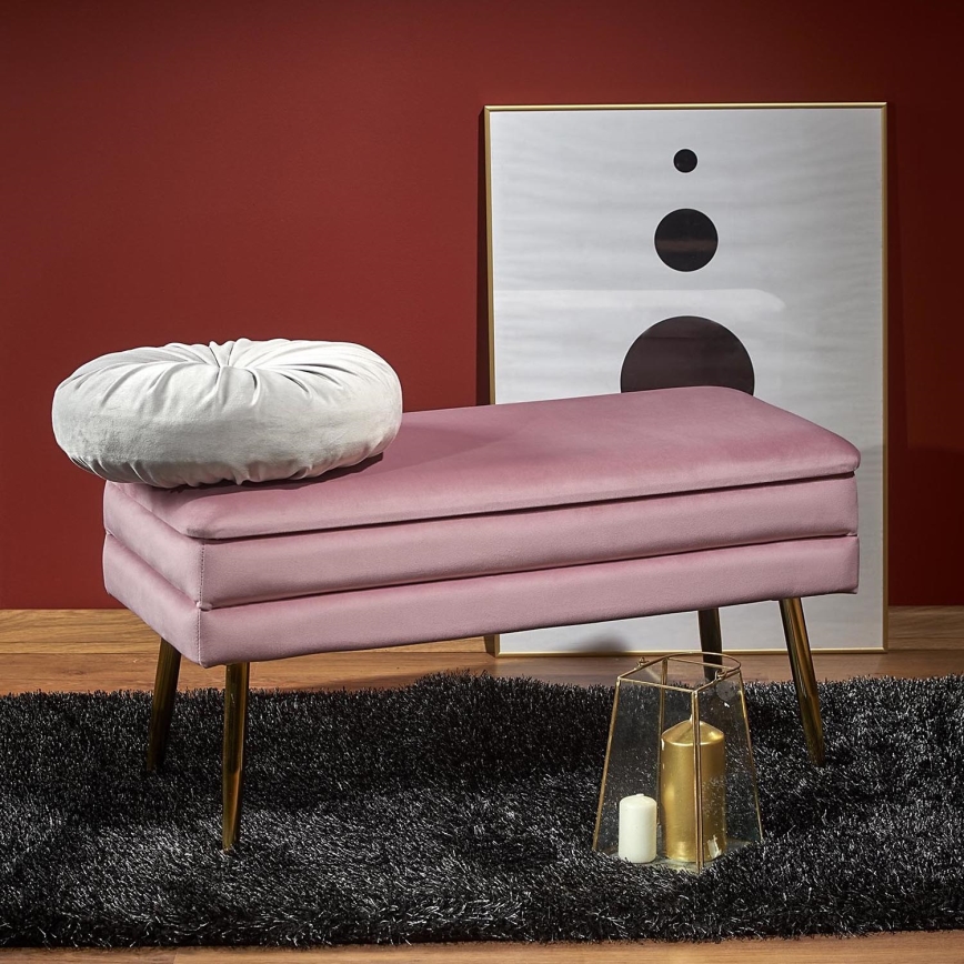 Bænk med opbevaringsplads VELVA 37x78 cm lyserød/guldfarvet