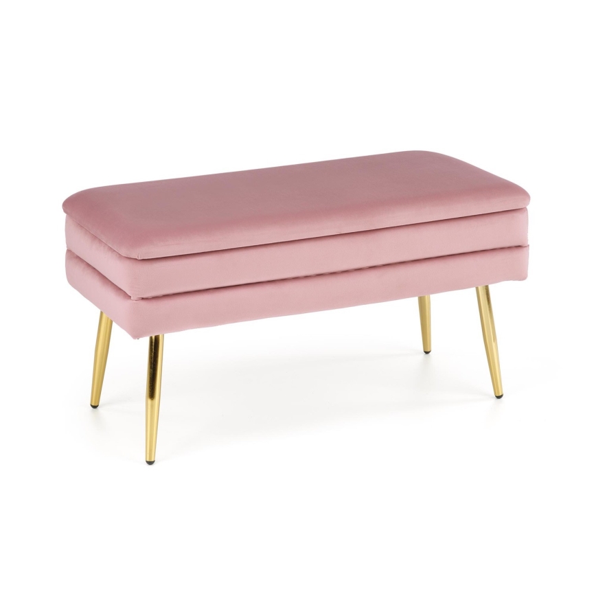Bænk med opbevaringsplads VELVA 37x78 cm lyserød/guldfarvet