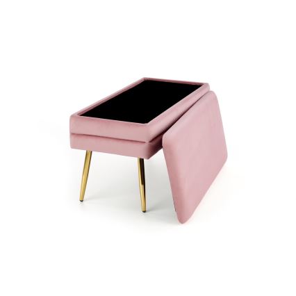 Bænk med opbevaringsplads VELVA 37x78 cm lyserød/guldfarvet