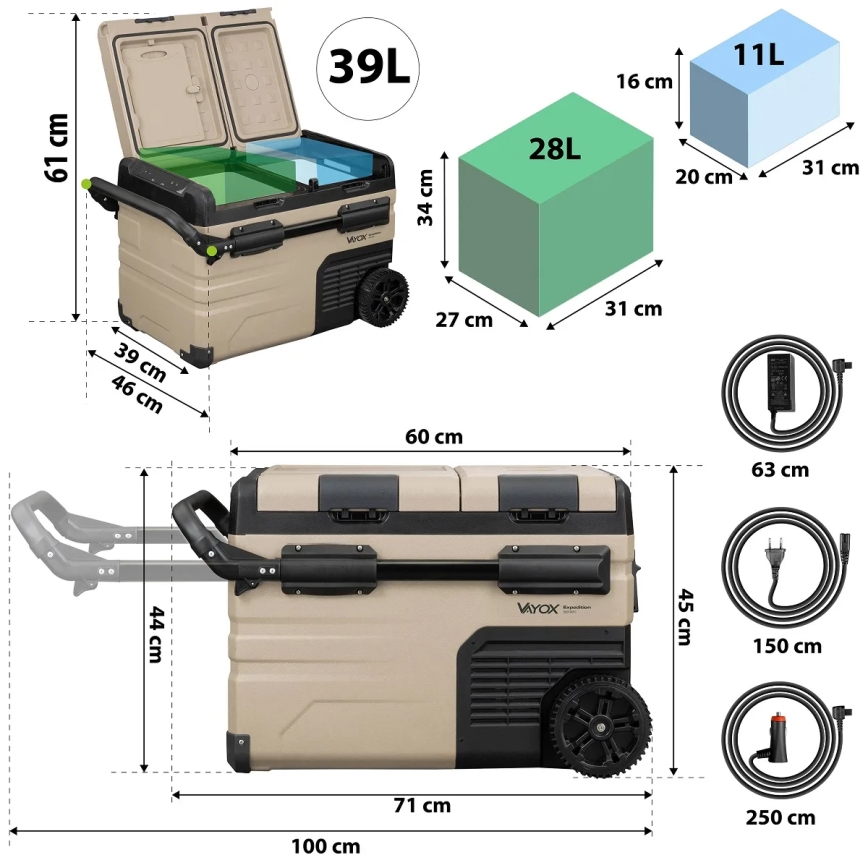 Bærbar køleskab til bil med LCD-display 39 l 230V/12V/24V brun