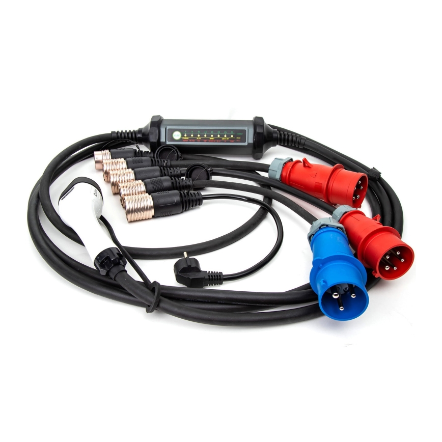 Bærbar oplader til elbiler med 4 adaptere Type 2 32A/480V 22kW 5 m IP67