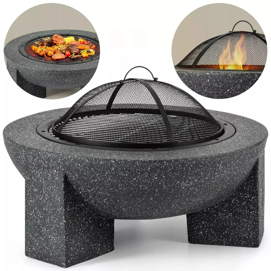 Bærbare bålplader med grillrist 79,5x38 cm sort/mørk granit