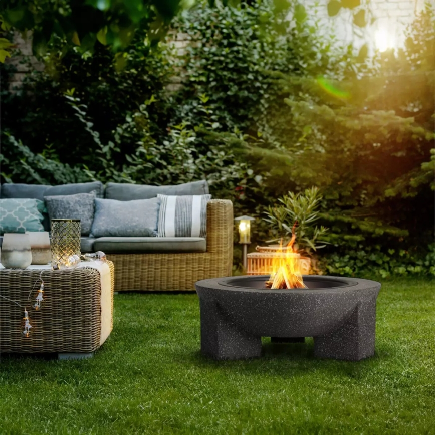 Bærbart bålsted med rist 74x30 cm sort/mørk granit