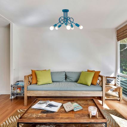 Børneplafondlampe OXFORD 5xE27/15W/230V blå