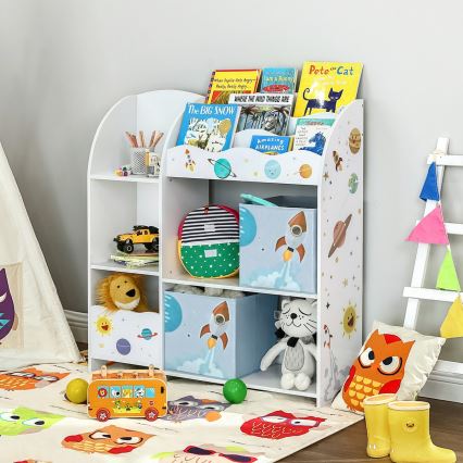 Børnebibliotek med stofkasser ANET hvid