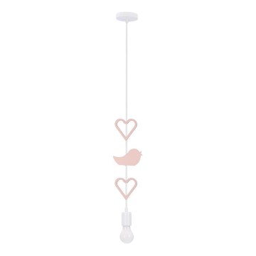 Børnelampe med snor HEART 1xE27/20W/230V lyserød/hvid