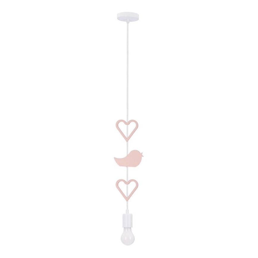 Børnelampe med snor HEART 1xE27/20W/230V lyserød/hvid