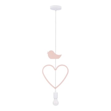 Børnelampe med snor HEART 1xE27/20W/230V lyserød/hvid