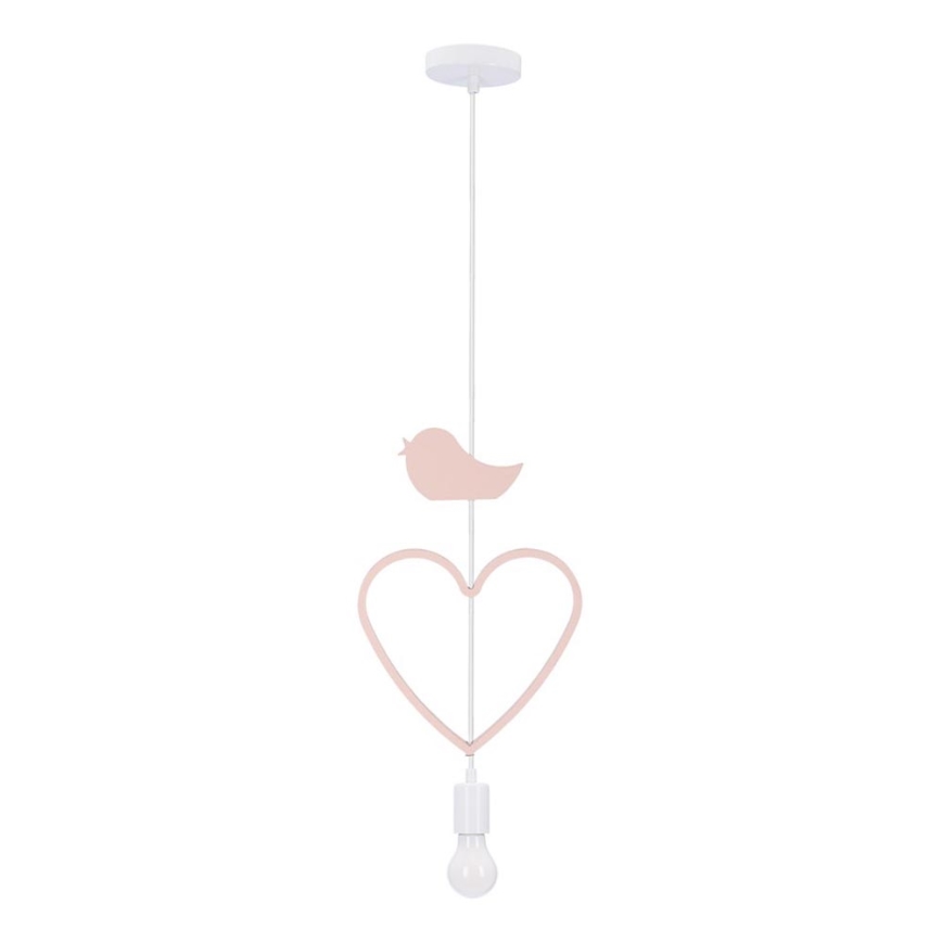 Børnelampe med snor HEART 1xE27/20W/230V lyserød/hvid