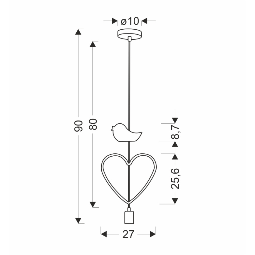 Børnelampe med snor HEART 1xE27/20W/230V lyserød/hvid