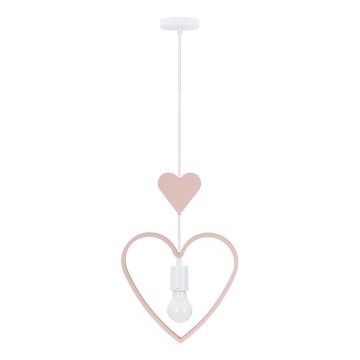 Børnelampe med snor HEART 1xE27/20W/230V lyserød/hvid
