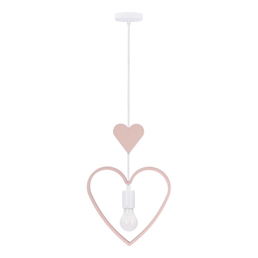 Børnelampe med snor HEART 1xE27/20W/230V lyserød/hvid