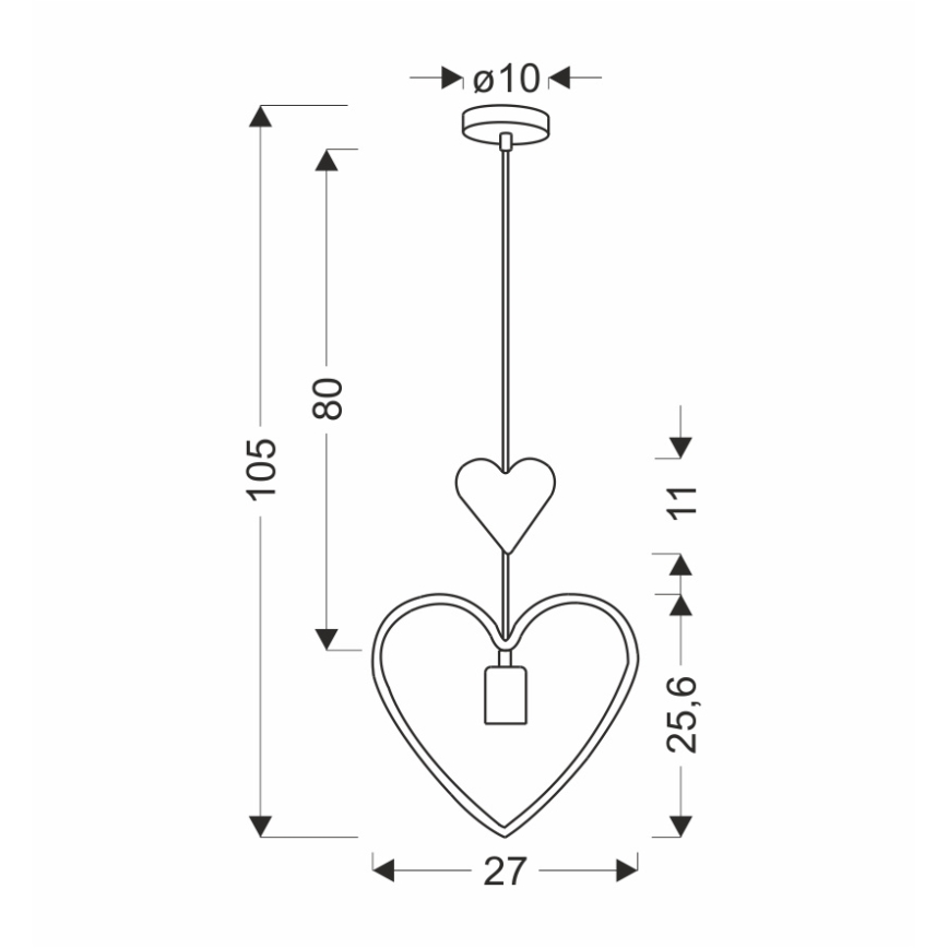 Børnelampe med snor HEART 1xE27/20W/230V lyserød/hvid
