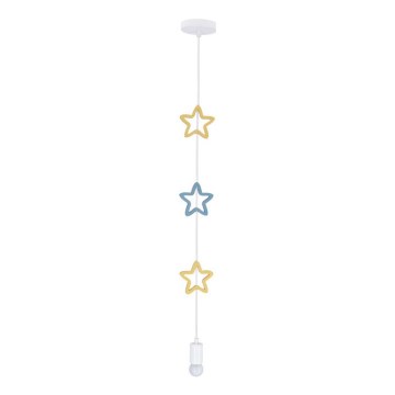 Børnelampe med snor STARS 1xE27/20W/230V gul/blå/hvid