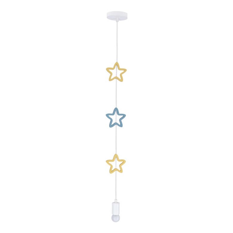 Børnelampe med snor STARS 1xE27/20W/230V gul/blå/hvid