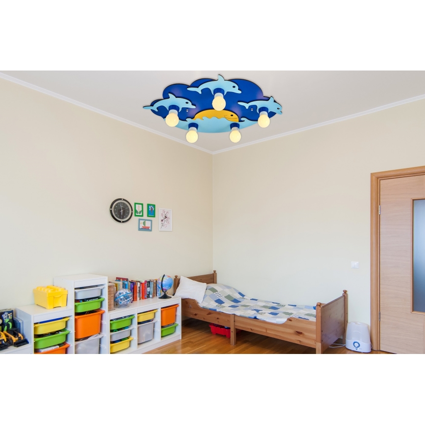 Børnelampe til loft LUCCA 5xE27/24W/230V blå