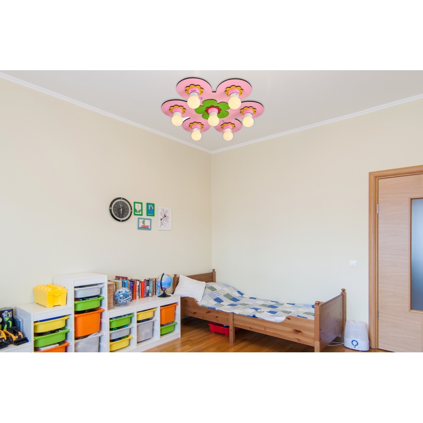 Børnelampe til loft LUCCA 7xE27/24W/230V pink