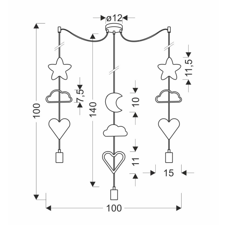 Børnependel med wire TRIO 3xE27/20W/230V gul/hvid/lyserød
